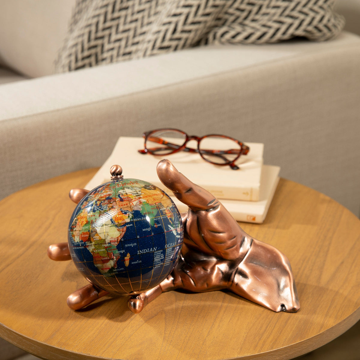 World In Your Hand - Gemstone Globe with Lapis Ocean Embraced with Copper Base — Vault 88