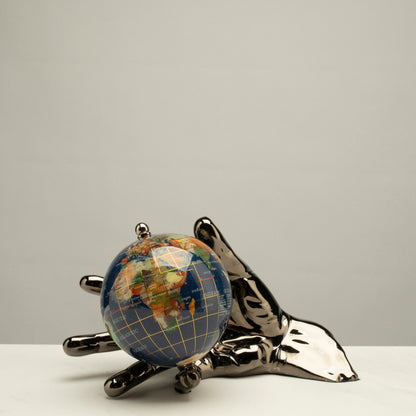 World In Your Hand - Gemstone Globe with Lapis Ocean Embraced with Gun Metal Base — Vault 88