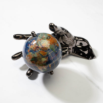World In Your Hand - Gemstone Globe with Lapis Ocean Embraced with Gun Metal Base — Vault 88