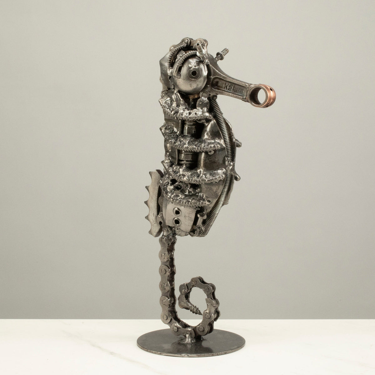 10" Seahorse Inspired Recycled Metal Sculpture — Vault 88 recycled metal art