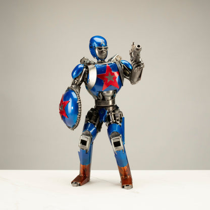 16" Captain America Inspired Recycled Metal Art Sculpture — Vault 88 recycled metal art