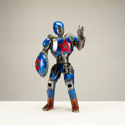 16" Captain America Inspired Recycled Metal Art Sculpture — Vault 88 recycled metal art