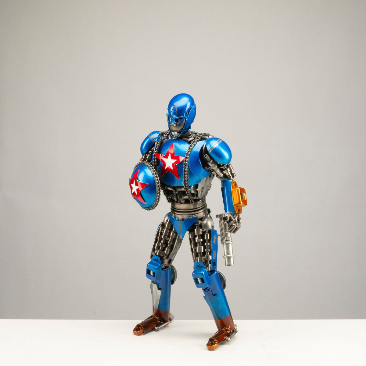 22" Captain America Inspired Recycled Metal Sculpture — Vault 88 recycled metal art