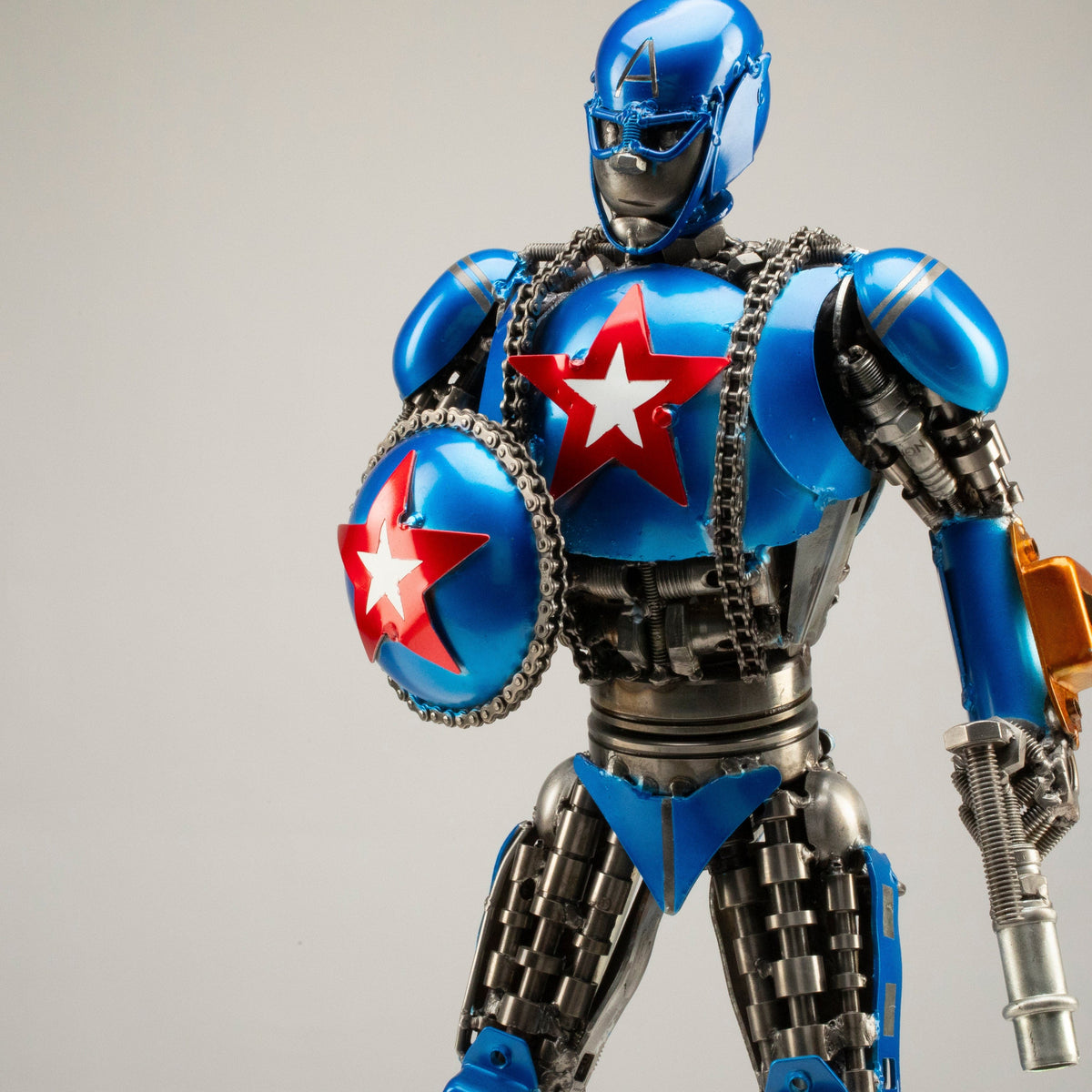 22" Captain America Inspired Recycled Metal Sculpture — Vault 88 recycled metal art