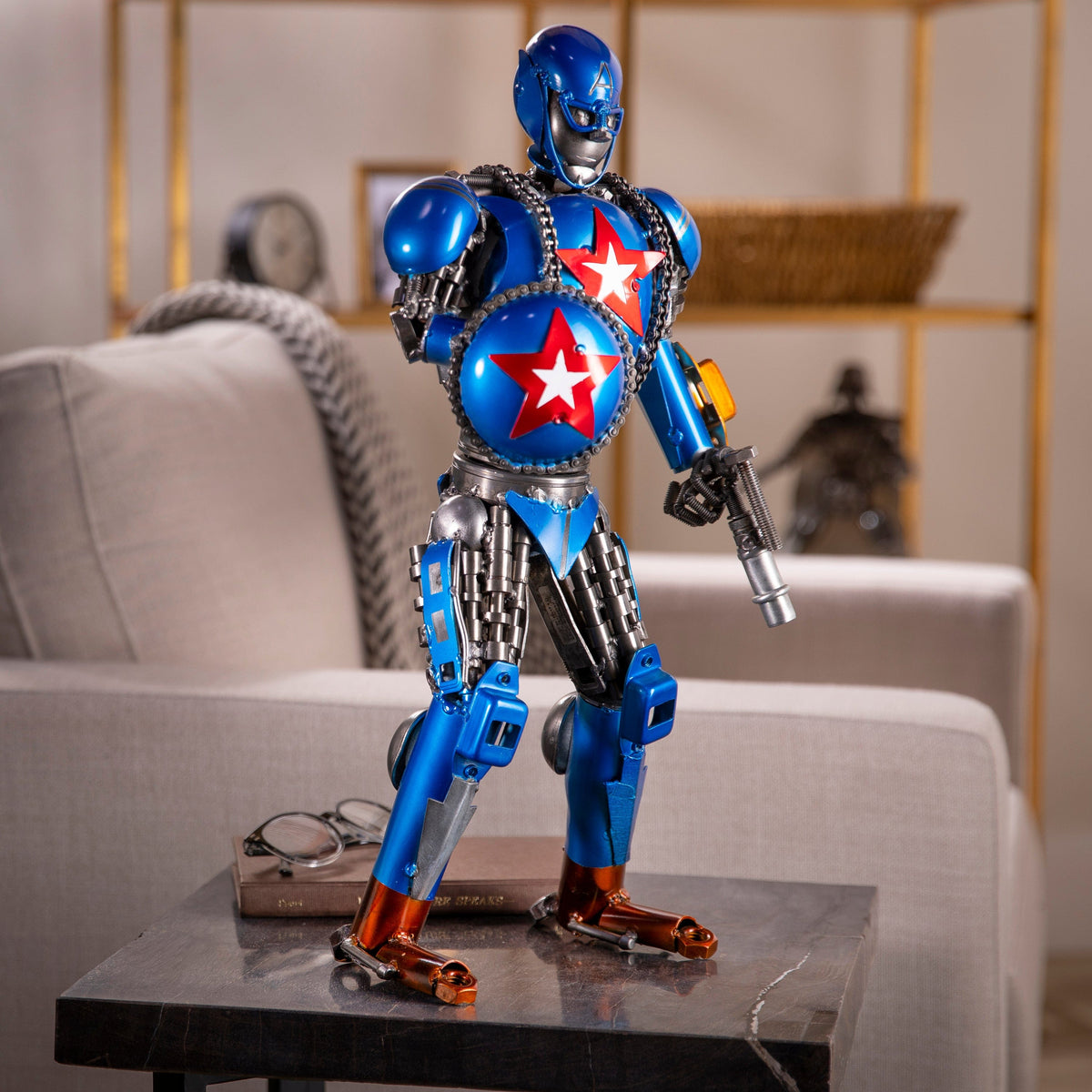 22" Captain America Inspired Recycled Metal Sculpture — Vault 88 recycled metal art