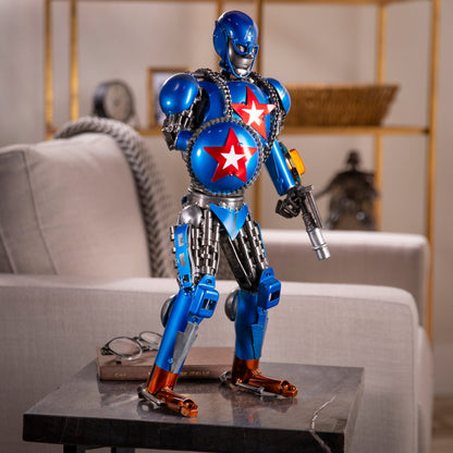 22" Captain America Inspired Recycled Metal Sculpture — Vault 88 recycled metal art