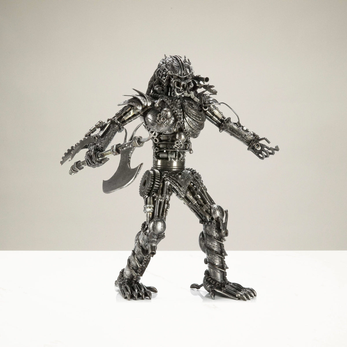 23" Predator with Axe Inspired Recycled Metal Sculpture — Vault 88 recycled metal art