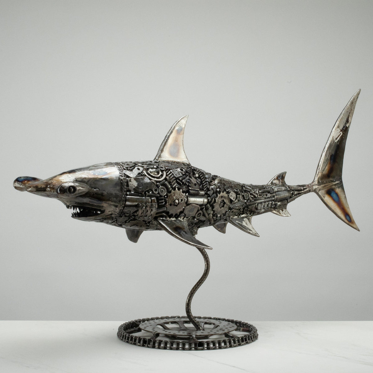 38" Hammerhead Shark Recycled Metal Art Sculpture — Vault 88 recycled metal art