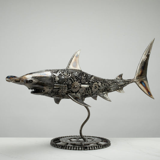 38" Hammerhead Shark Recycled Metal Art Sculpture — Vault 88 recycled metal art