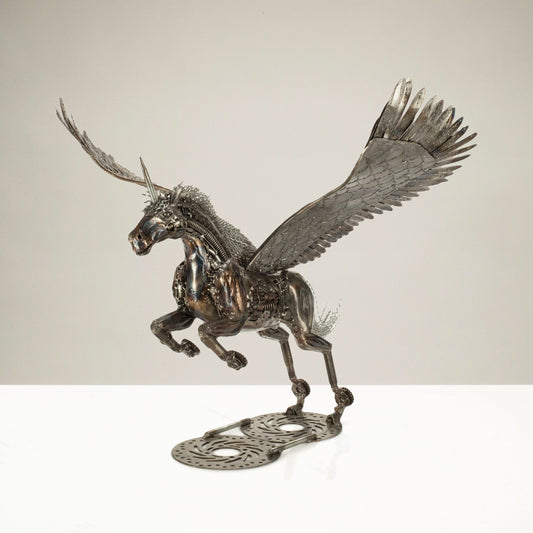 30" Pegasus Inspired Recycled Metal Art Sculpture — Vault 88 recycled metal art