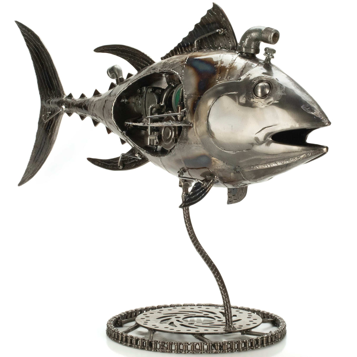 39" Tuna Fish Recycled Metal Art Sculpture — Vault 88 recycled metal art