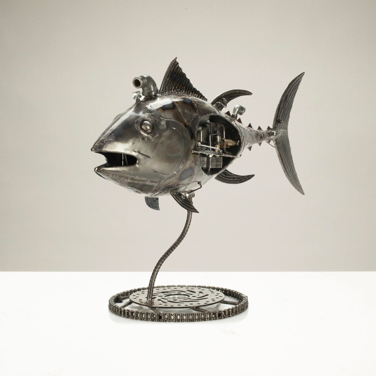 39" Tuna Fish Recycled Metal Art Sculpture — Vault 88 recycled metal art