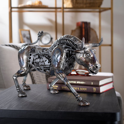 Charging Bull Recycled Metal Art Sculpture — Vault 88 recycled metal art