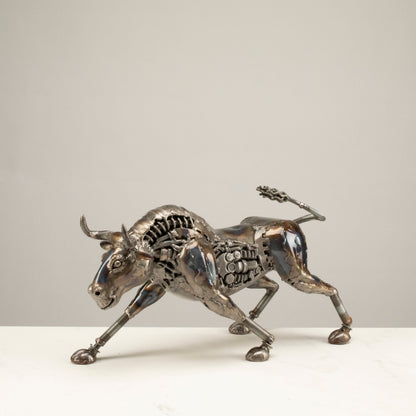 Charging Bull Recycled Metal Art Sculpture — Vault 88 recycled metal art