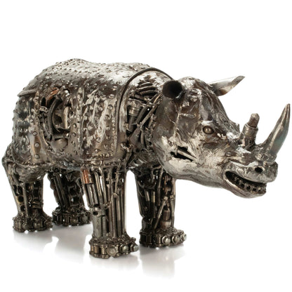 Rhino Recycled Metal Art Sculpture — Vault 88 recycled metal art