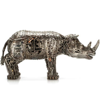 Rhino Recycled Metal Art Sculpture — Vault 88 recycled metal art