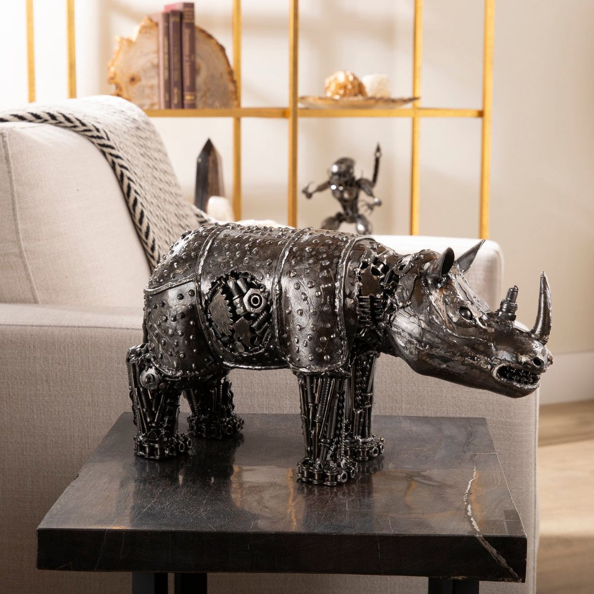 Rhino Recycled Metal Art Sculpture — Vault 88 recycled metal art