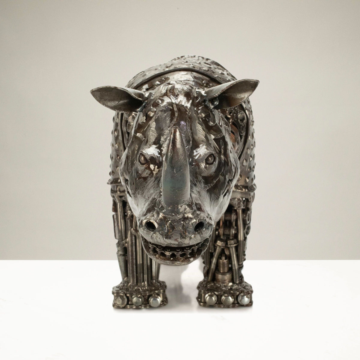 Rhino Recycled Metal Art Sculpture — Vault 88 recycled metal art