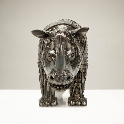 Rhino Recycled Metal Art Sculpture — Vault 88 recycled metal art