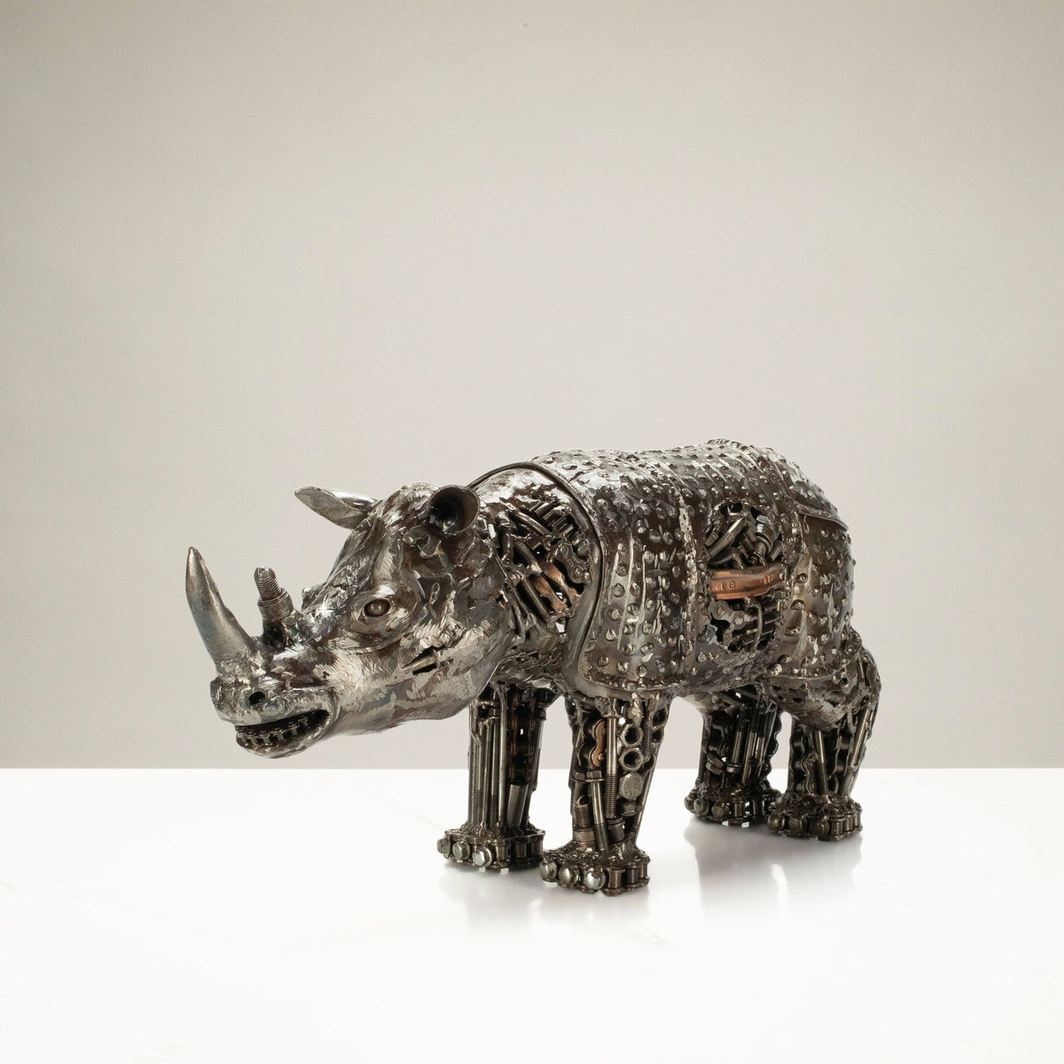 Rhino Recycled Metal Art Sculpture — Vault 88 recycled metal art