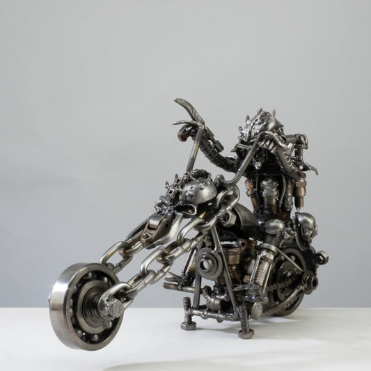 14 inch Predator riding motorcycle recycled metal sculpture — Vault 88