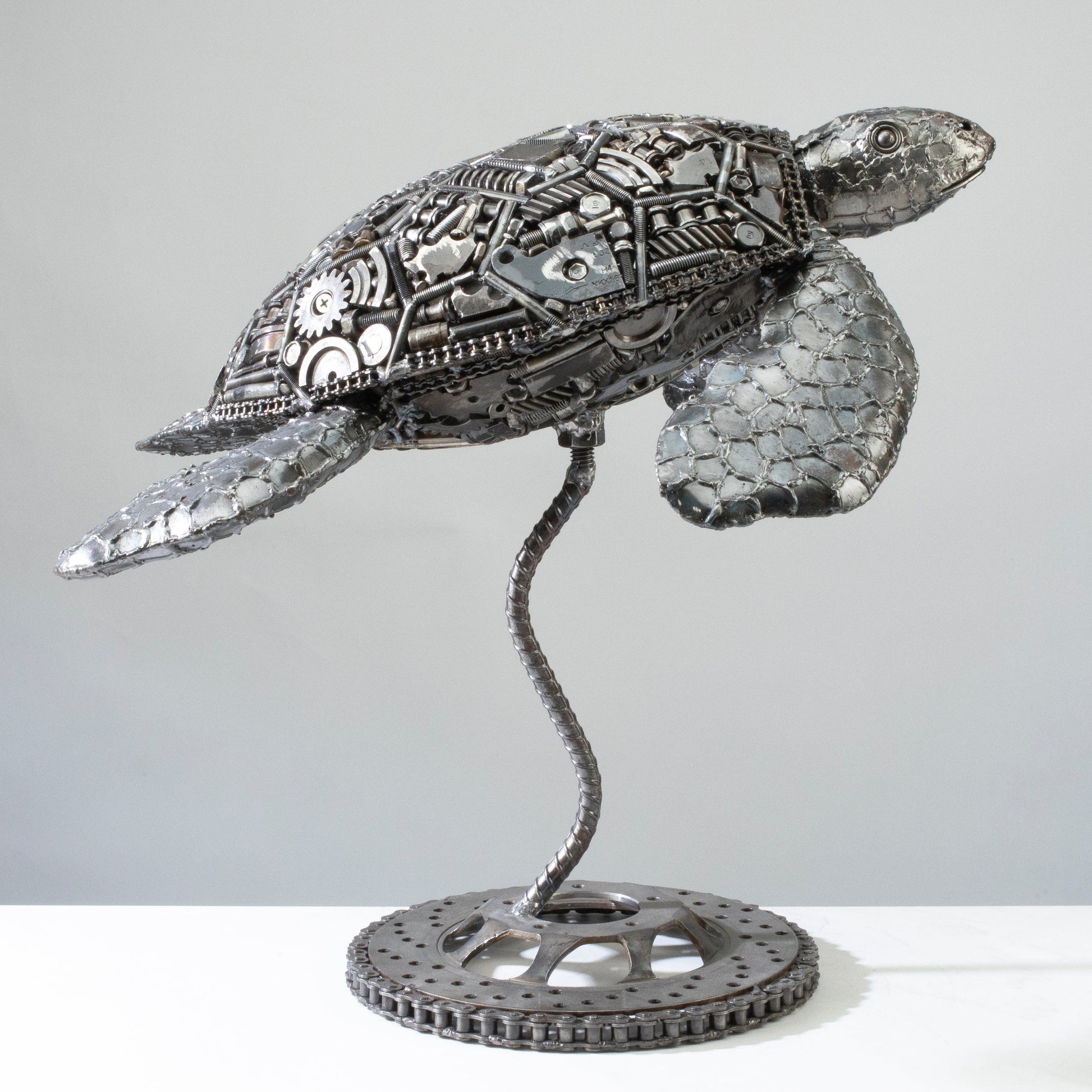 Sea turtle metal sculpture front view