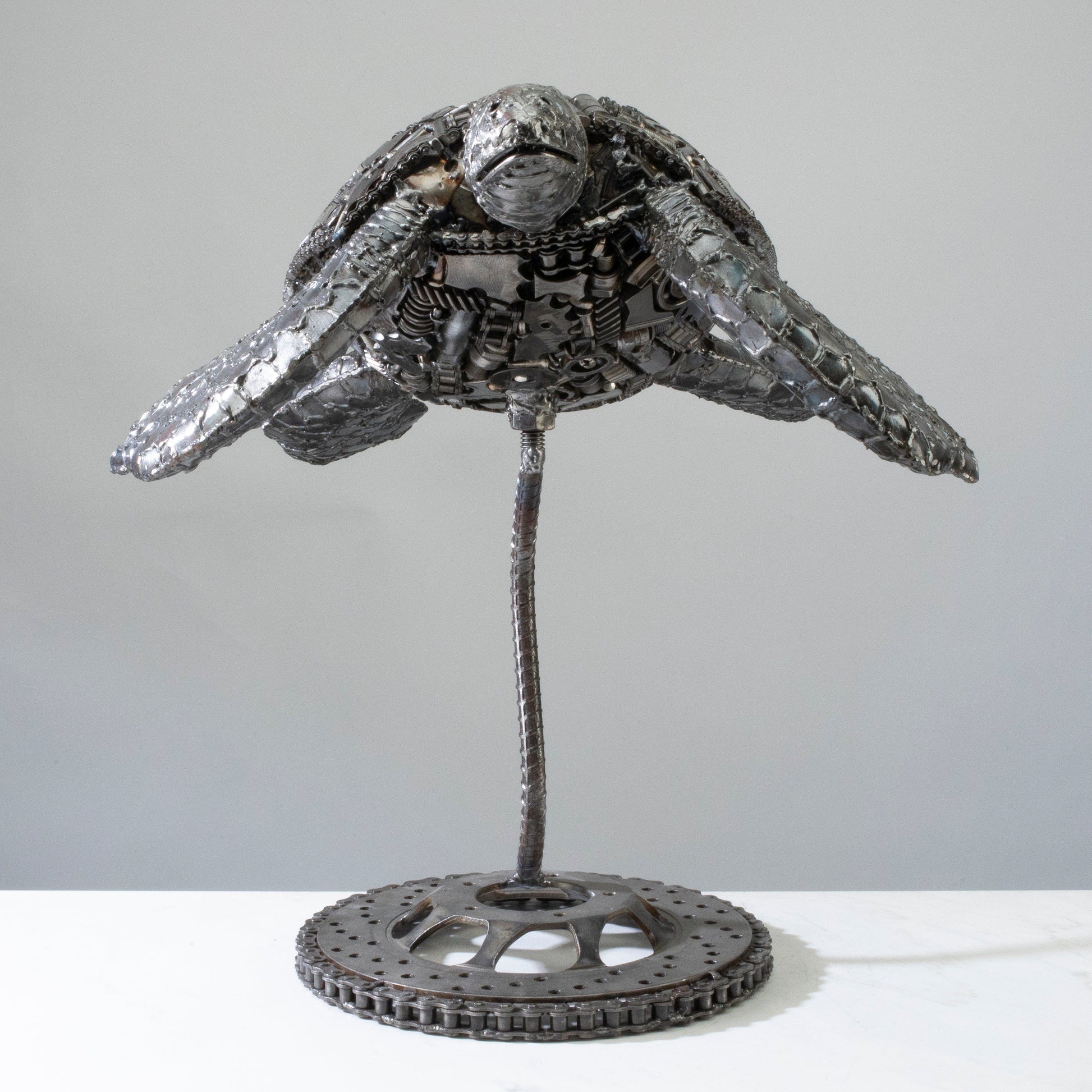 Sea turtle metal sculpture side view