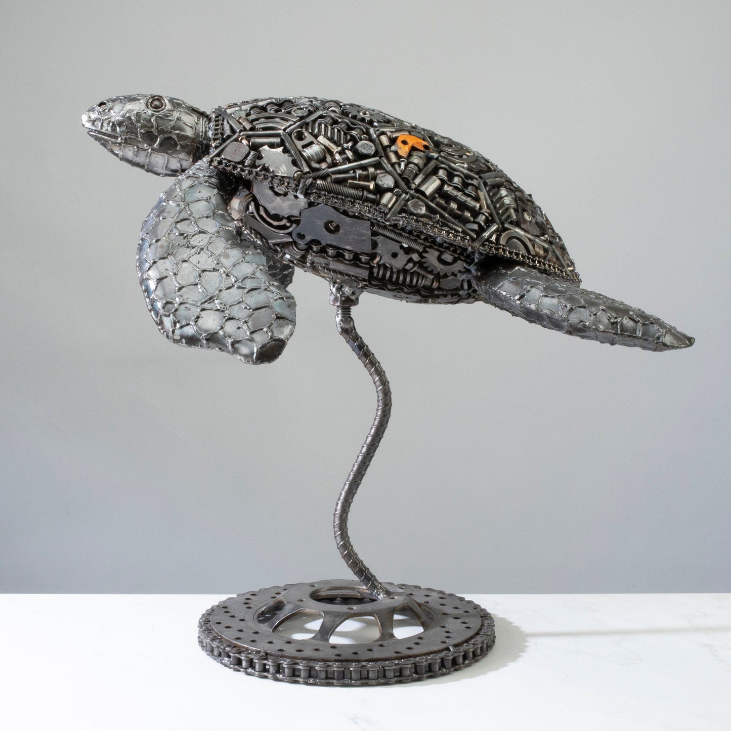 Sea turtle metal sculpture shell detail