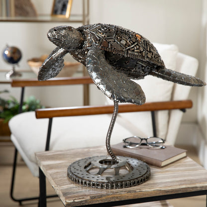 Sea turtle metal sculpture top view