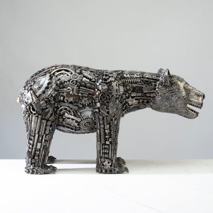 Bear metal sculpture angle view