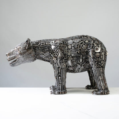 Bear metal sculpture face detail
