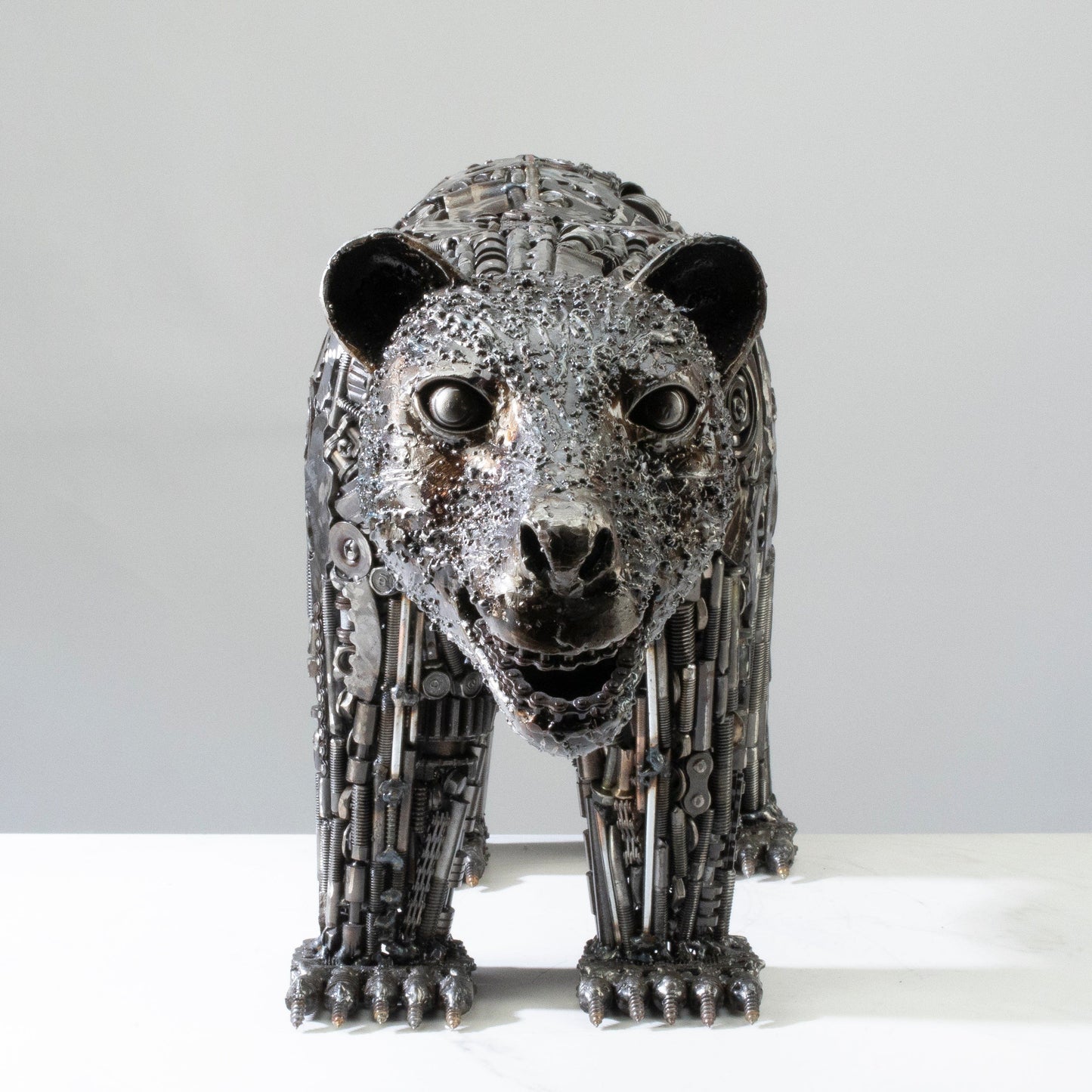 Bear metal sculpture side view