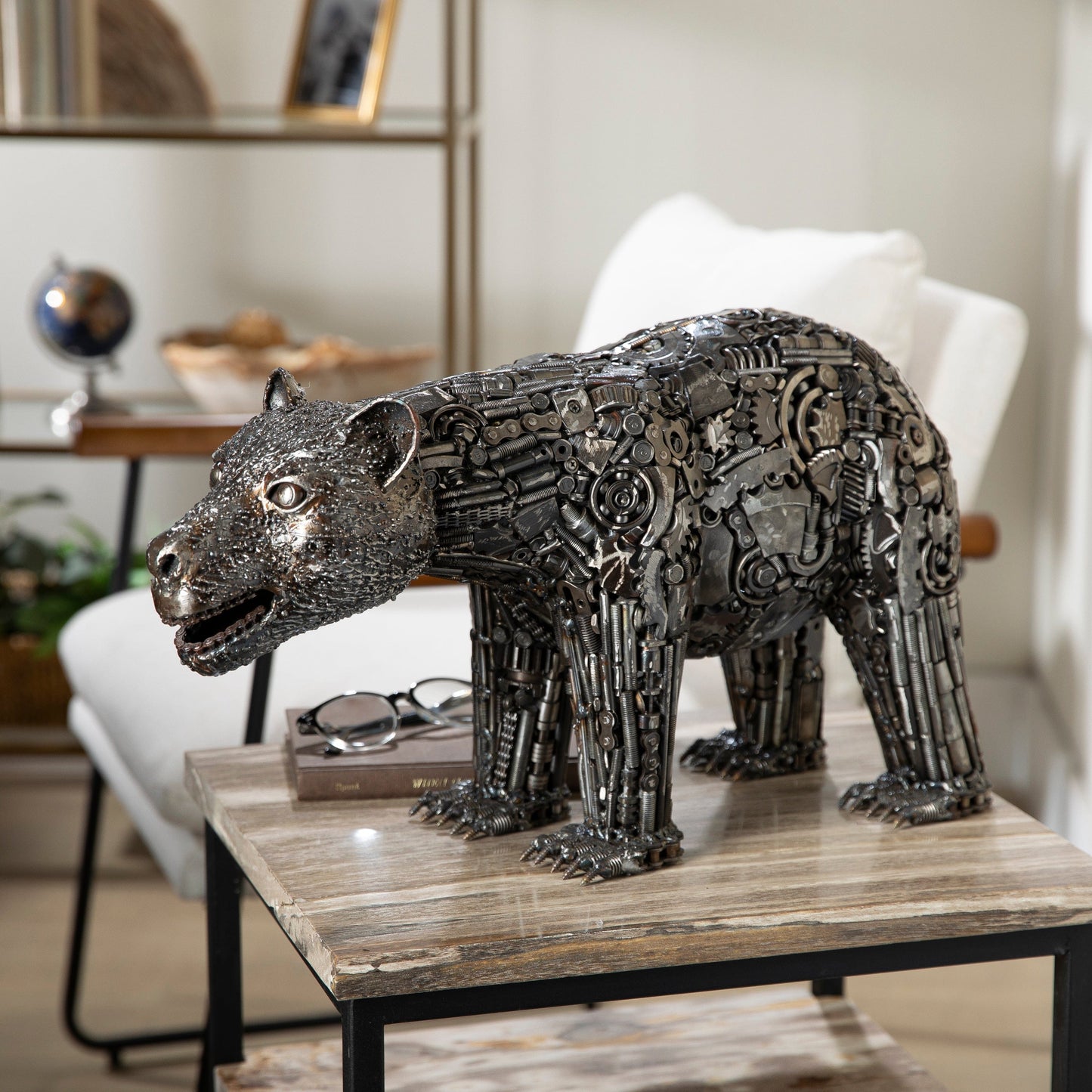 Bear metal sculpture front view