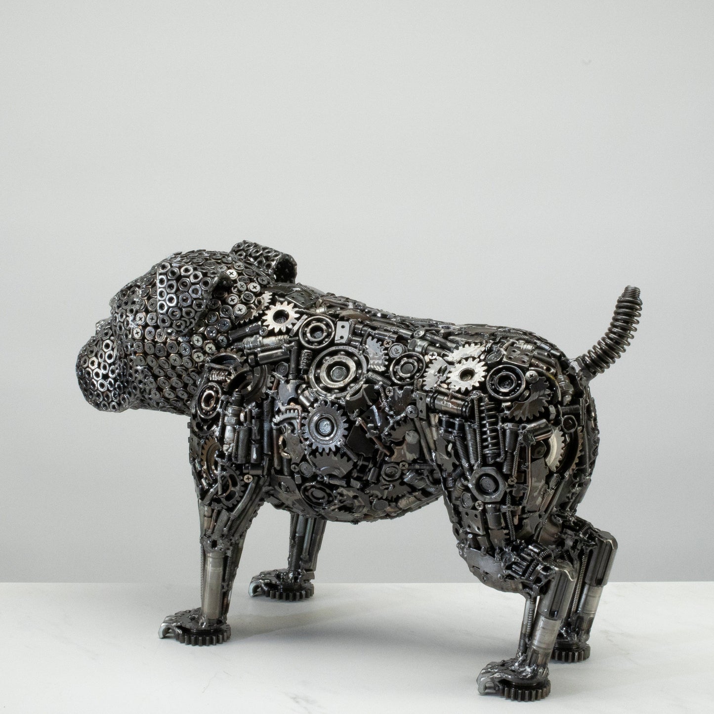 Bulldog metal sculpture face detail