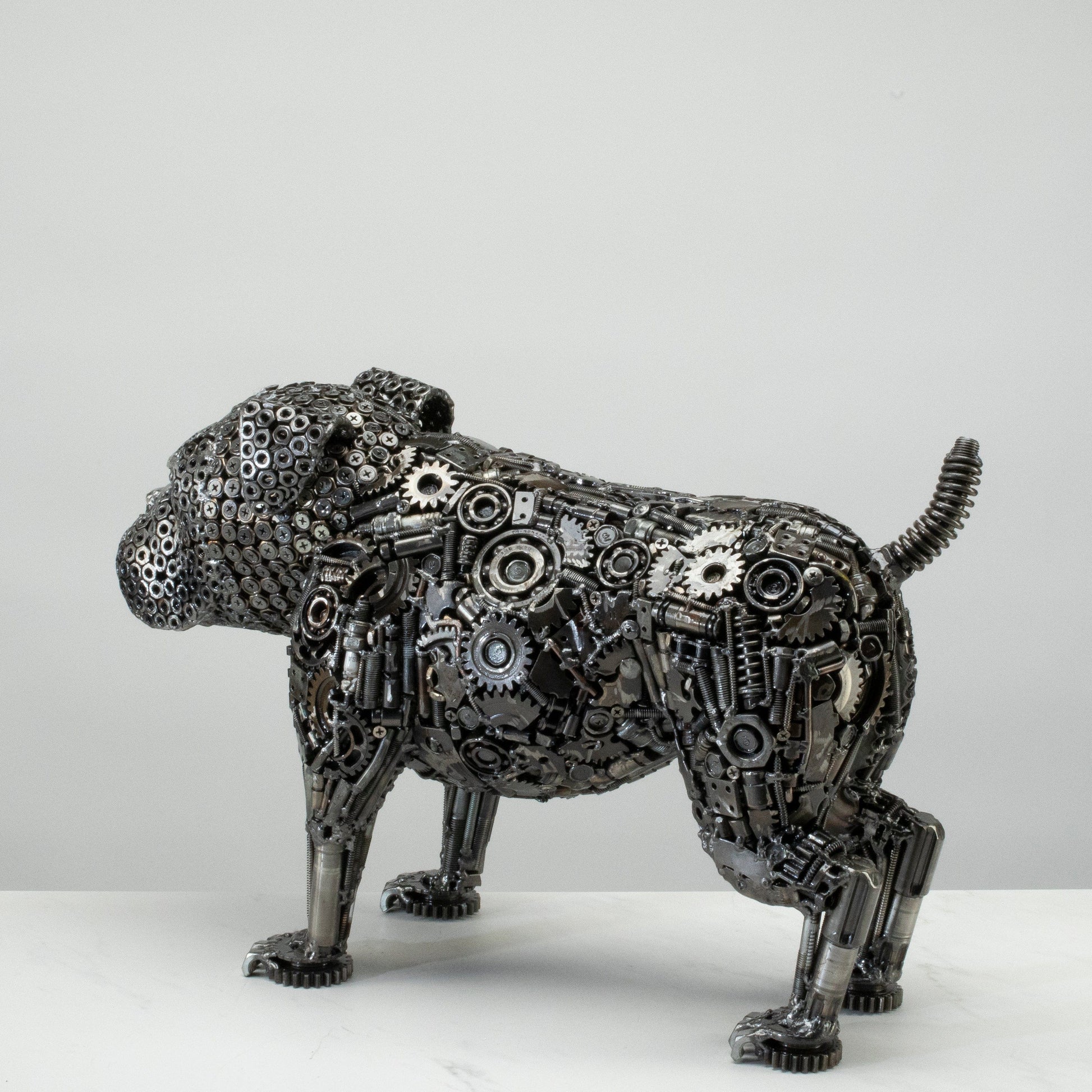 Bulldog metal sculpture face detail