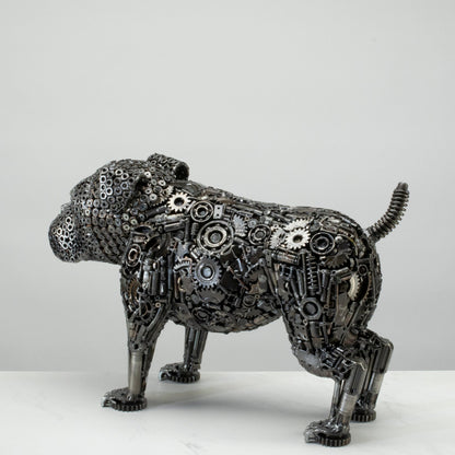 Bulldog metal sculpture face detail