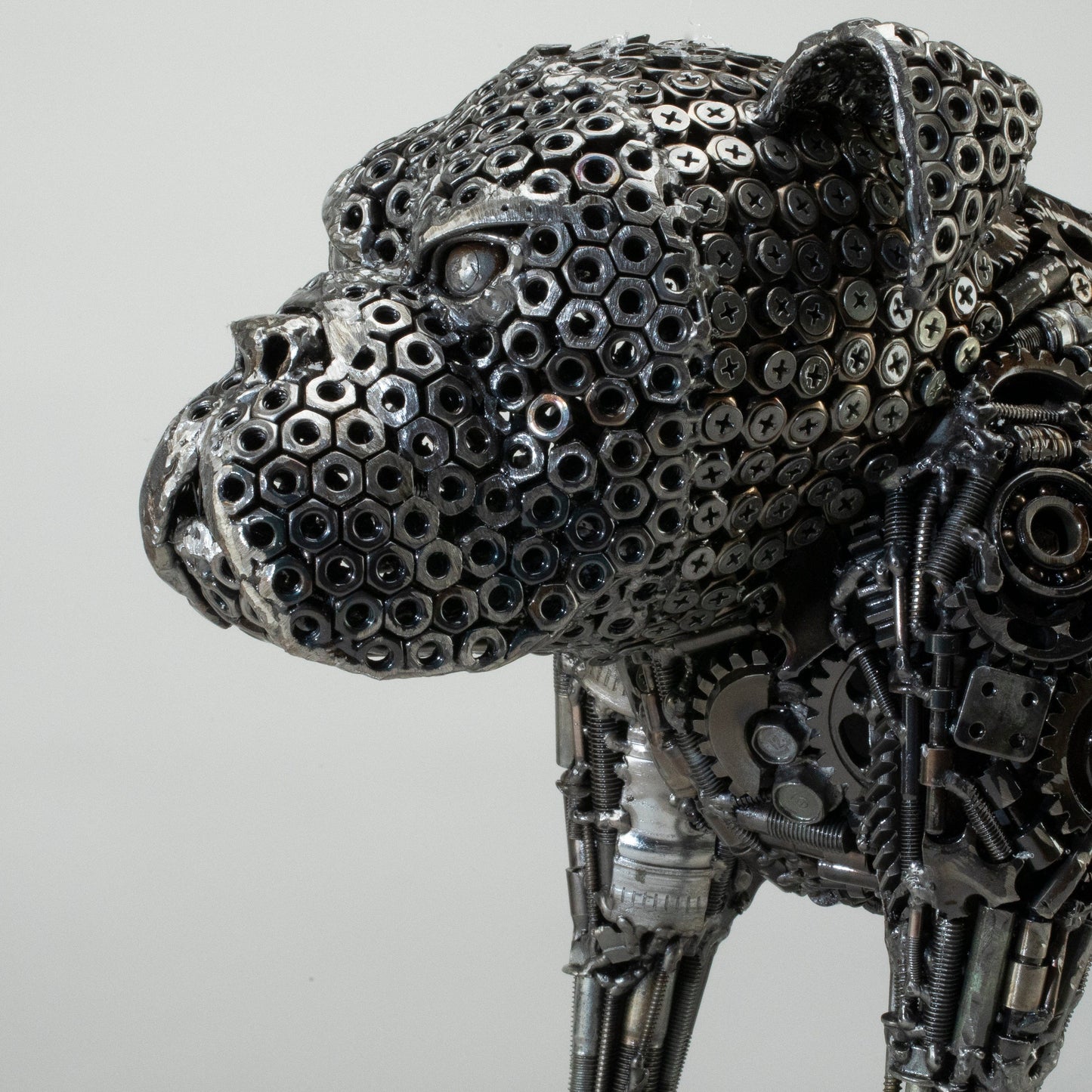Bulldog metal sculpture angle view