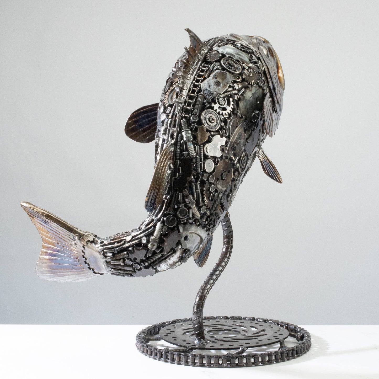 Koi fish metal sculpture detail