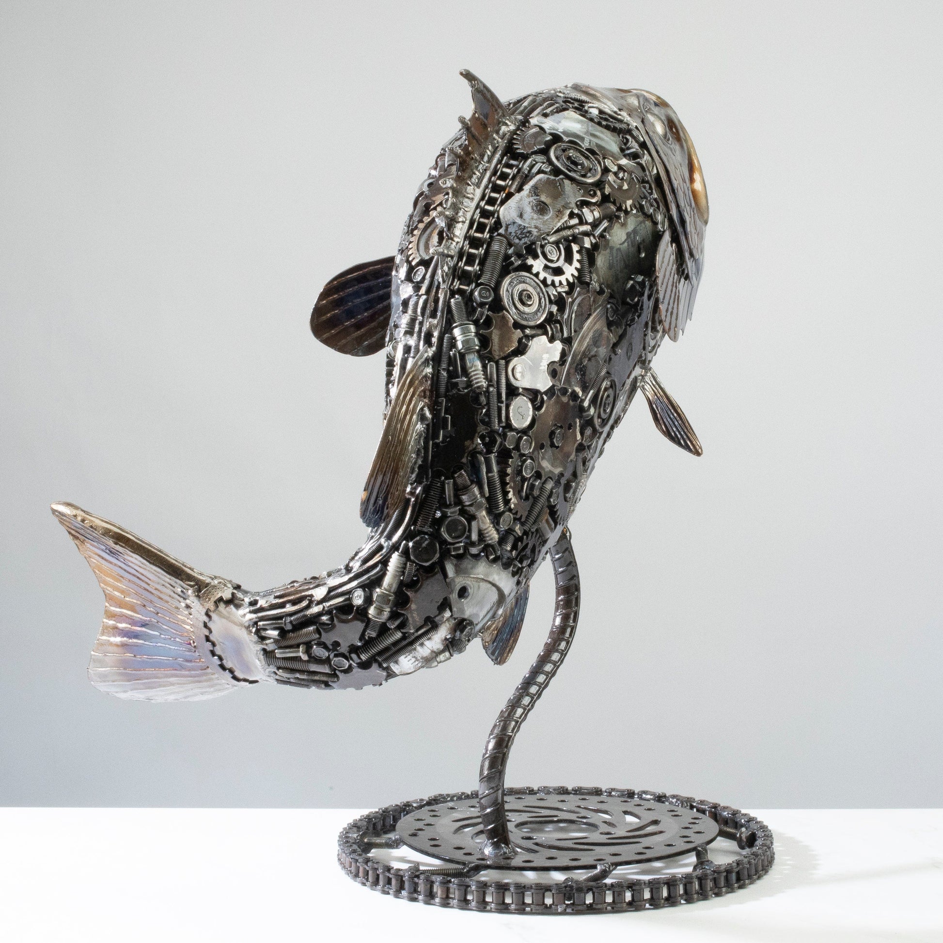 Koi fish metal sculpture detail