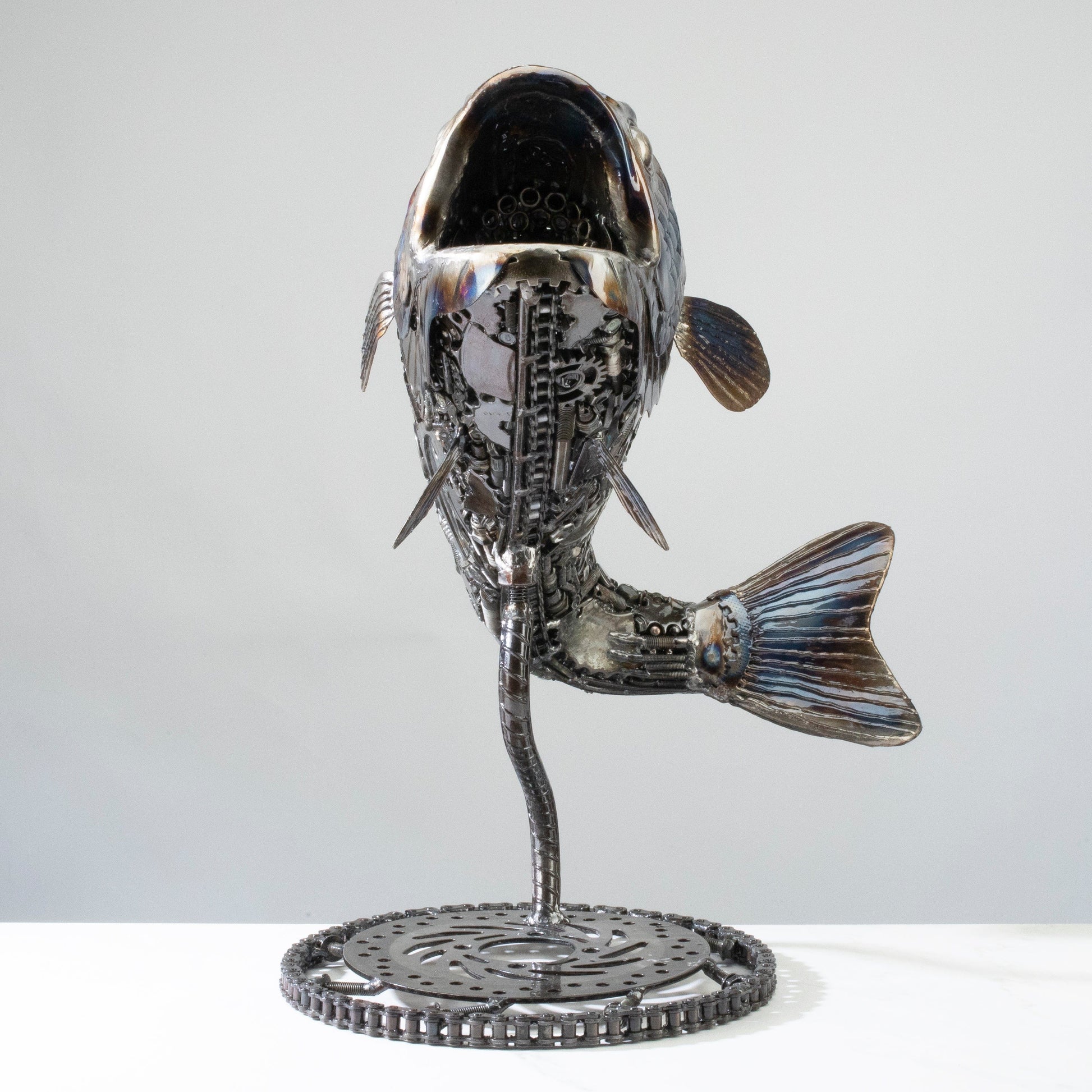 Koi fish metal sculpture front view