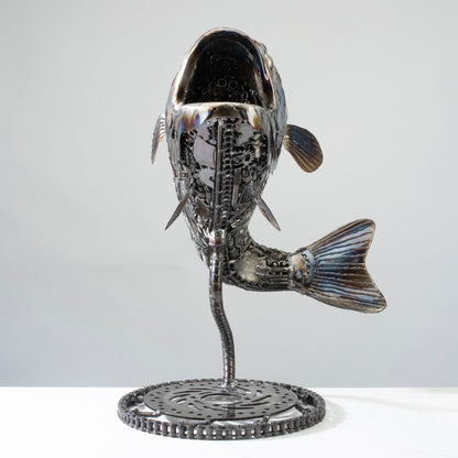Koi fish metal sculpture front view