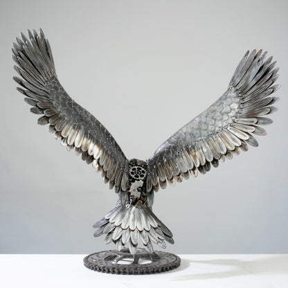 Owl metal sculpture face detail