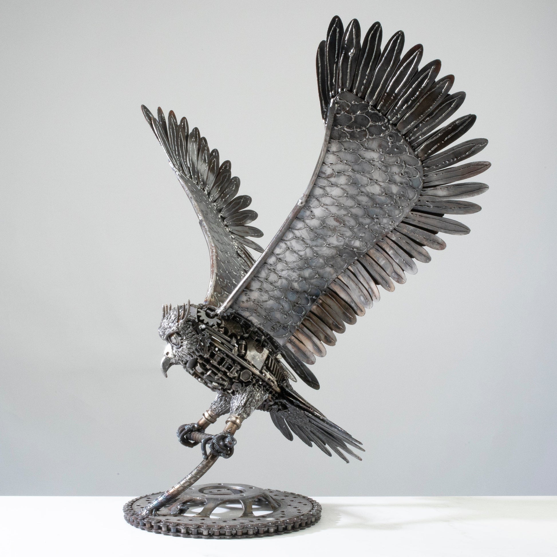 Owl metal sculpture side view