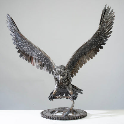 Owl metal sculpture feather detail