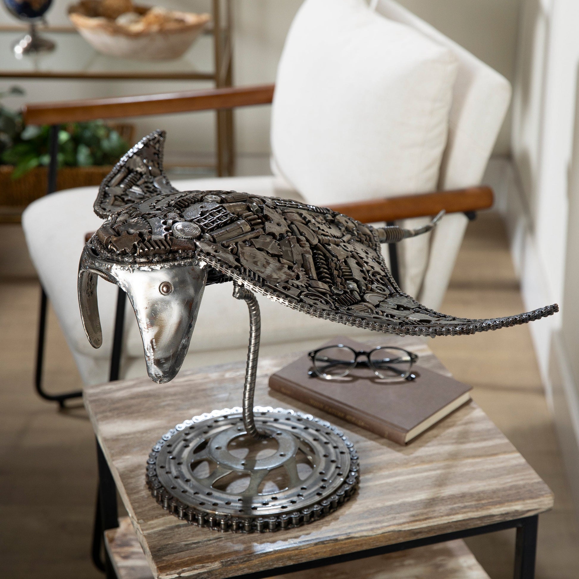 Manta ray metal sculpture top view