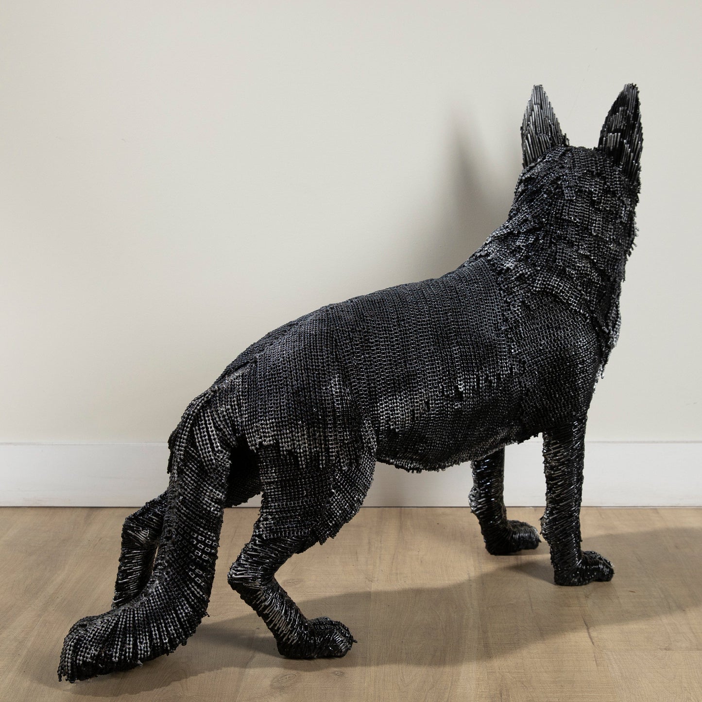 German Shepherd metal sculpture face detail