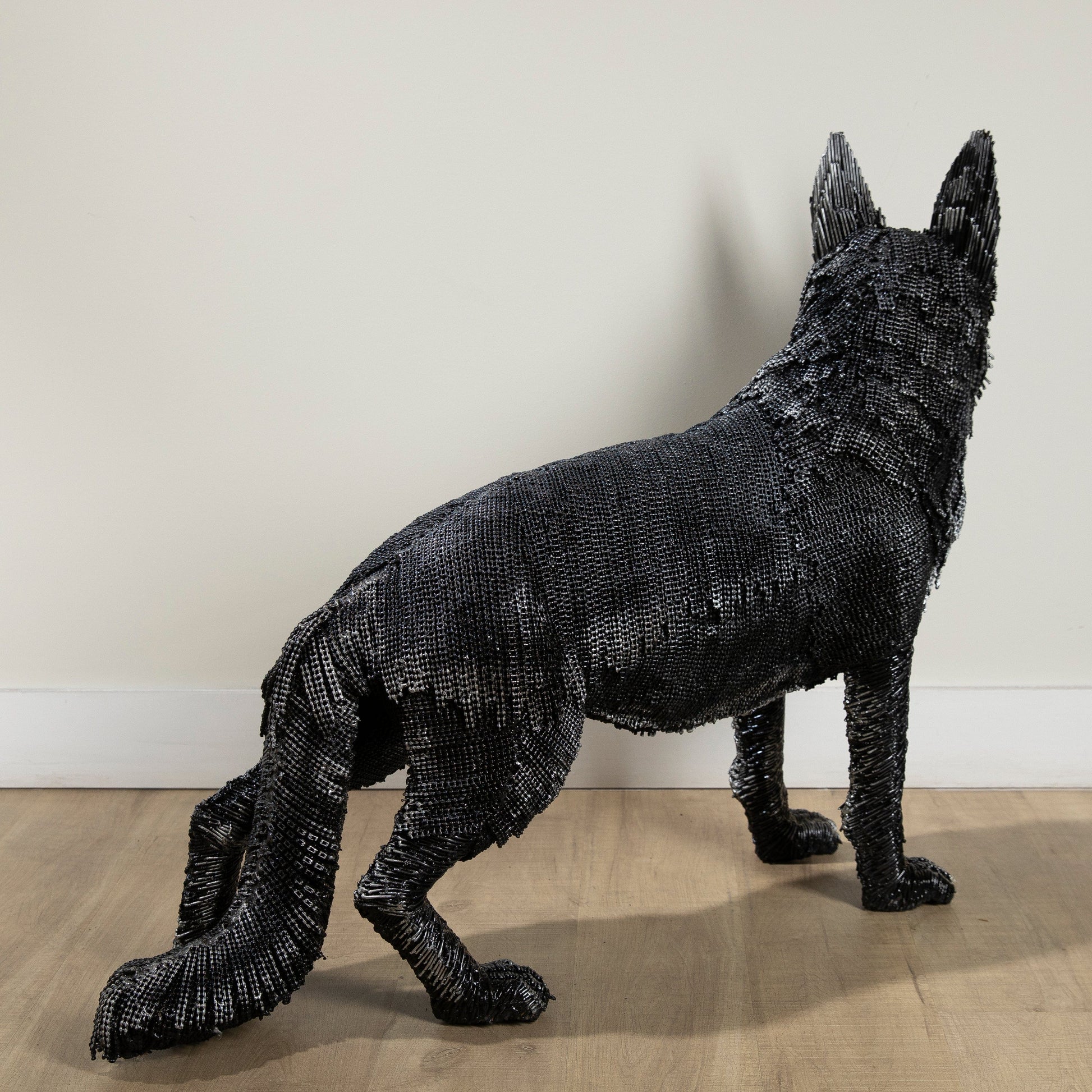 German Shepherd metal sculpture face detail