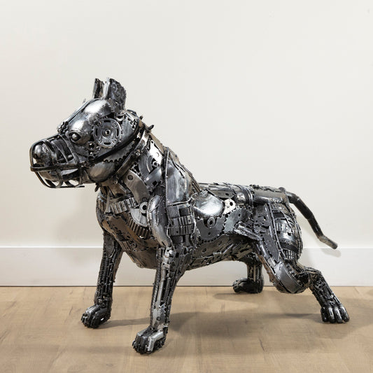 29 inch Pitbull dog recycled metal sculpture — Vault 88