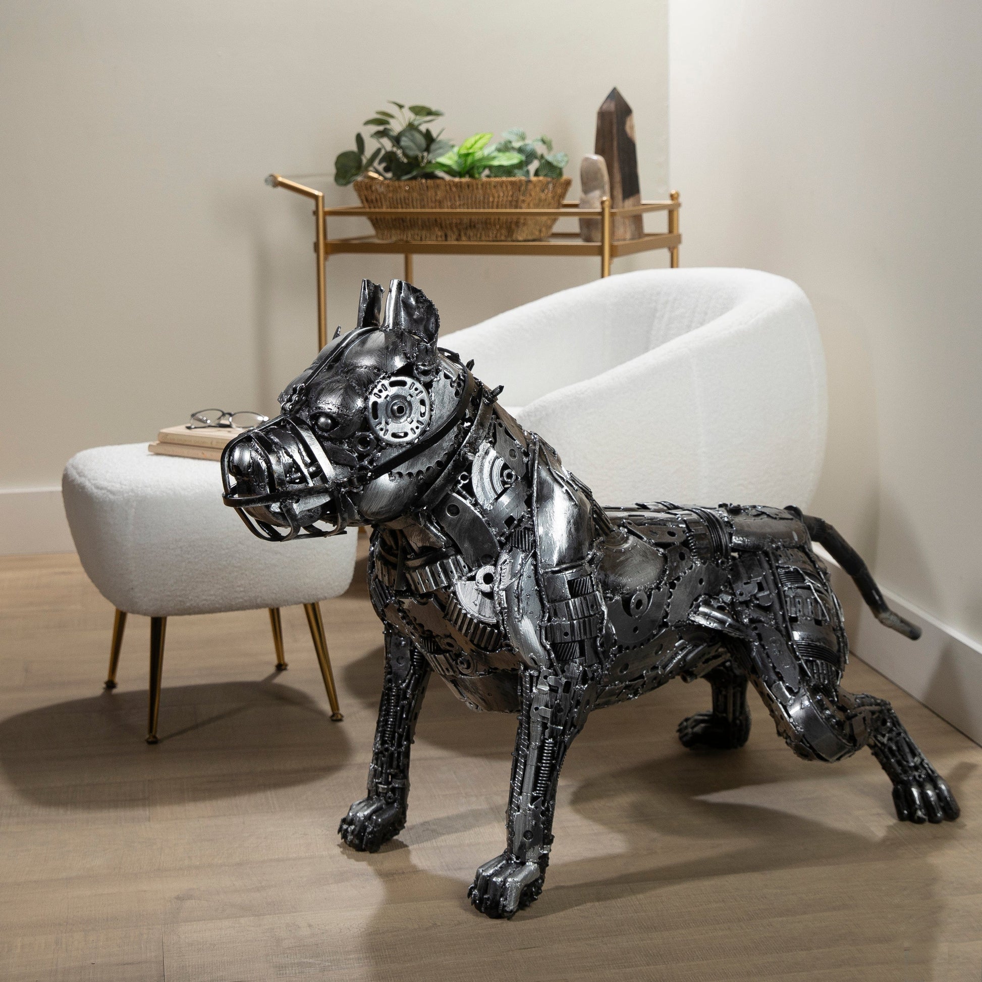 Pitbull metal sculpture side view