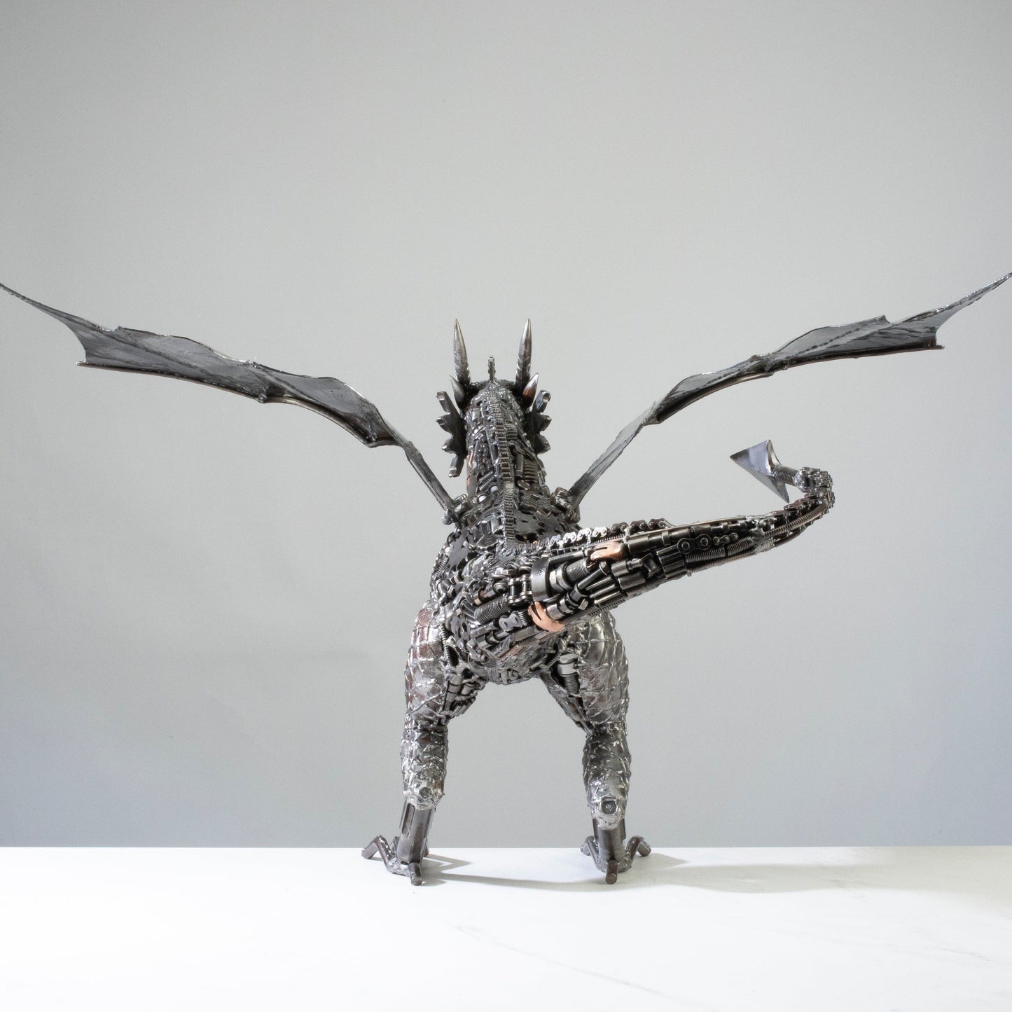 Dragon metal sculpture front view
